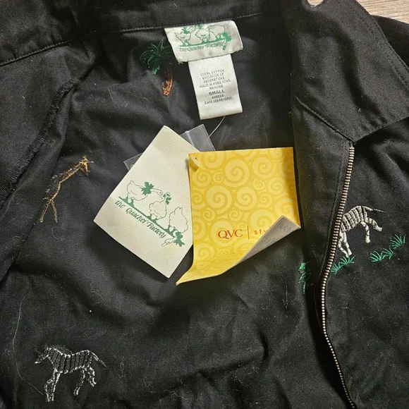The Quaker Factory Safari Animal Embroidered Jacket Small Cotton Art To Wear NWT - Picture 3 of 6